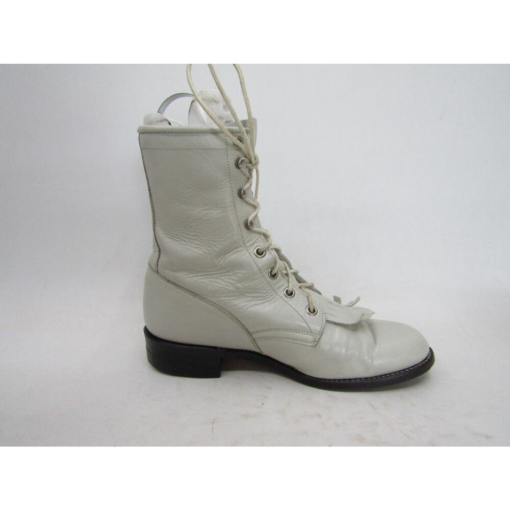 JUSTIN Womens Size 6 C Wide Width White Leather Laces Kilt Cowboy Western Boots - Picture 4 of 11